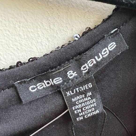 NWT Cable & Gauge Formal Sequin One Shoulder Top Black Blouse Women's Size XL - Picture 3 of 5